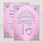 Joli Diamant Rose Tiara Sweet 16 Invitation (Devant / Derrière)