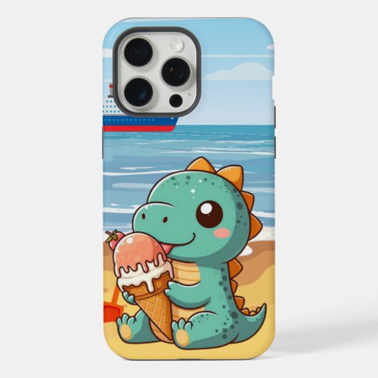 Joli dinosaure mangeant une glace à la plage (Verso)