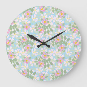 Joli Dogrots rose sur Sky Blue Round Wall Horloge