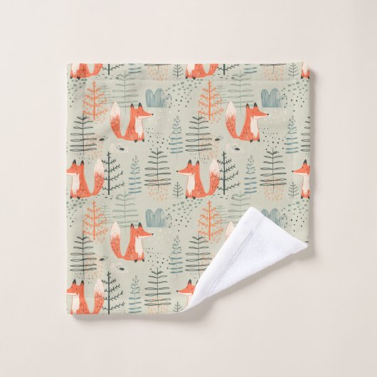 Joli Doodle Fox Forest Motif de bois (Gant de toilette)