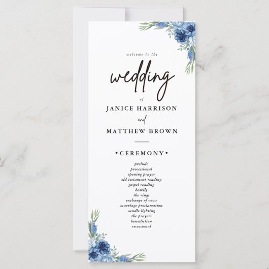 Joli Dusty Blue Floral programmes de mariage (Devant)