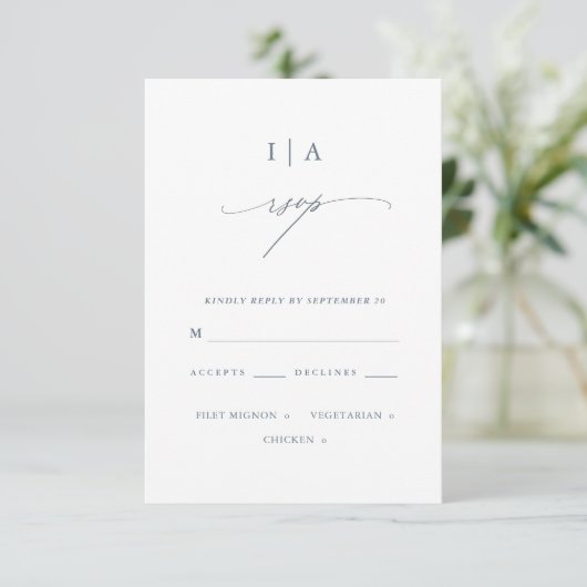 Joli Dusty Blue Monogramme Mariage Rsvp (Debout devant)