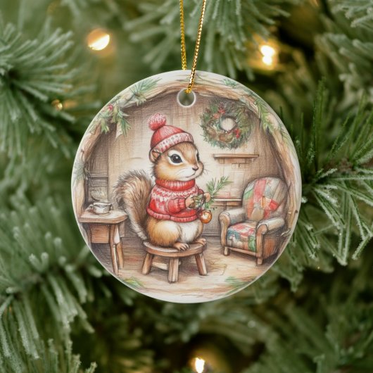 Joli écureuil rayé avec message Ornement de Noël (Arbre)