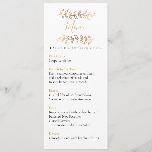 Joli effet or feuille mariage menu table (Devant)