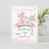 Joli éléphant 1er anniversaire invitation fête (Debout devant)