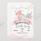 Joli éléphant 1er anniversaire invitation fête (Devant / Derrière)