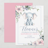 Joli Eléphant Floral Anniversaire Invitation (Devant / Derrière)