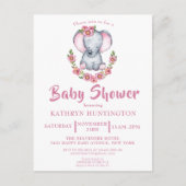 Joli éléphant floral rose Baby shower Invitation P (Devant)