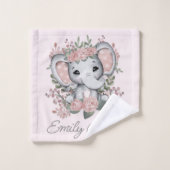 Joli éléphant floral rose verdure nom de l'enfant  (Gant de toilette)