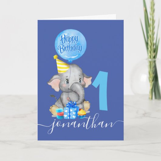 joli éléphant garçon 1ère carte d'anniversaire (Devant)