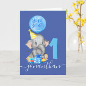 joli éléphant garçon 1ère carte d'anniversaire (Fleur jaune)