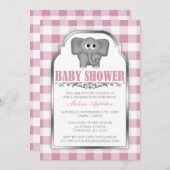 Joli Eléphant rose En vichy bébé Douche Invitation (Devant / Derrière)
