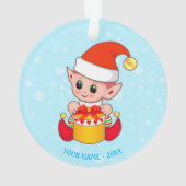 Joli elfe de Noël, Nom personnalisé sur bleu clair (dos)