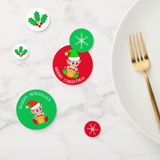 Joli elfe de Noël sur confettis de table verts et (Groupe)