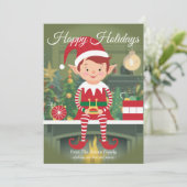 Joli elfe de Noël sur la carte de vacances (Debout devant)