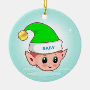 Joli elfe de Noël sur un ornement en céramique ble
