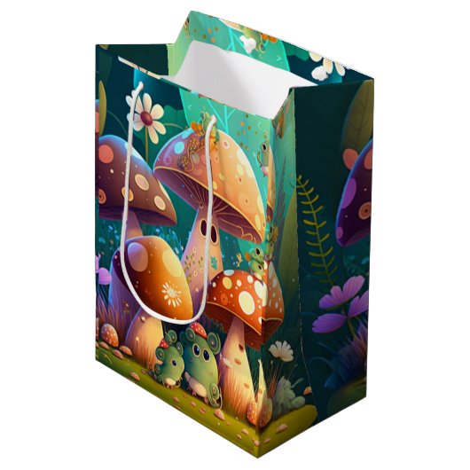 Joli elfes mignon jouer sous champignon sac cadeau (Devant Angle)