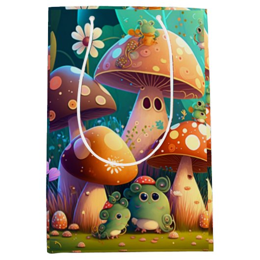 Joli elfes mignon jouer sous champignon sac cadeau (Devant)