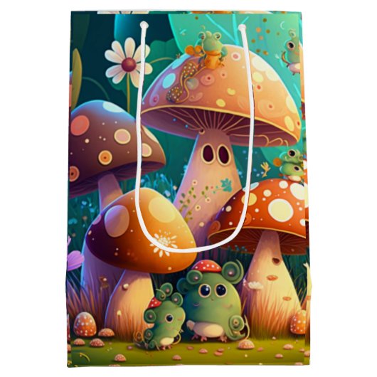 Joli elfes mignon jouer sous champignon sac cadeau (Dos)