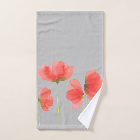 Joli ensemble de bain gris et rouge à fleurs (Serviette à main)