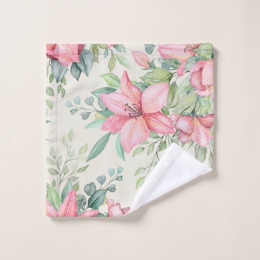 Joli Ensemble De Serviettes De Bain À Fleur Rose (Gant de toilette)