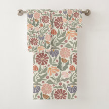 Joli Ensemble De Serviettes De Bain Fleurs Rétro V