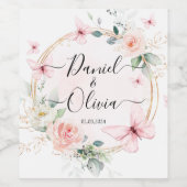 Joli Étiquette de vin Monogramme Papillon bleu ros (Étiquettes simples)