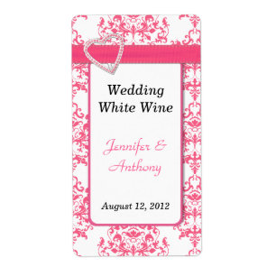 Joli Étiquettes de vin Mariage damassé Rose & Blan