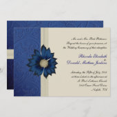 Joli Faire-part de mariage bleu et crème (Devant / Derrière)