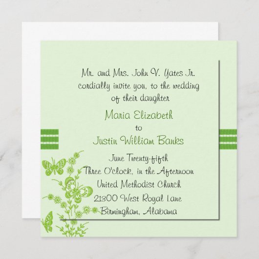 Joli Faire-part de mariage Carré vert (Devant / Derrière)