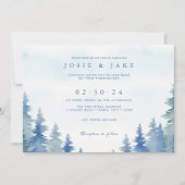 Joli faire-part de mariage de pins d'hiver bleu (Devant)