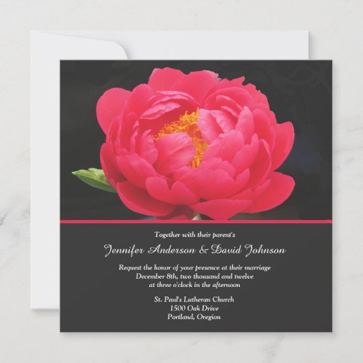 Joli Faire-part de mariage de Red Peony (Devant)