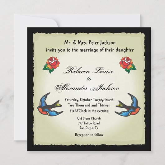 Joli Faire-part de mariage de tatouage (Devant)
