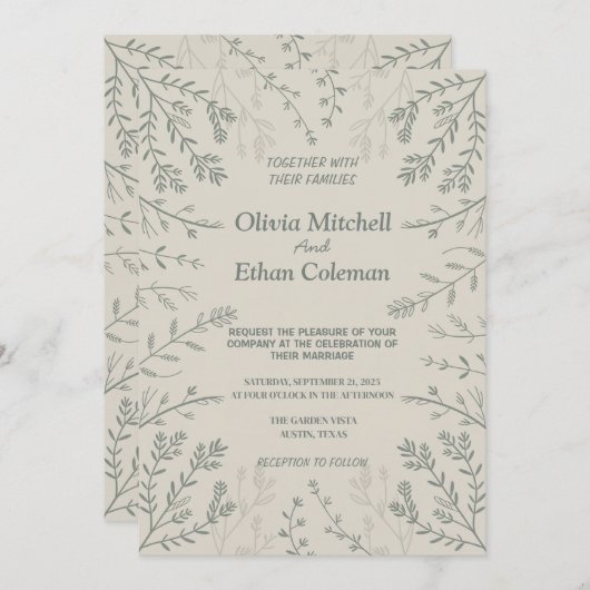 Joli Faire-part de mariage Fleur Élégant (Devant / Derrière)