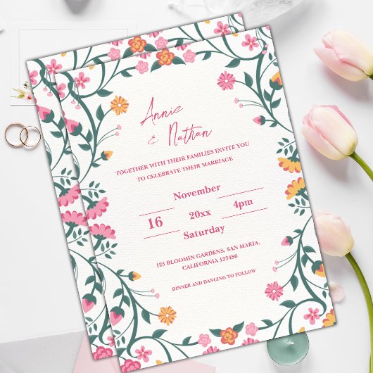 Joli Faire-part de mariage Floral Complet