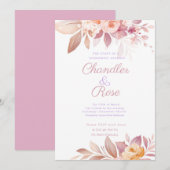 Joli Faire-part de mariage Floral Rose (Devant / Derrière)