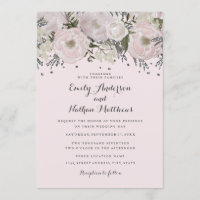 Joli Faire-part de mariage floral rose argenté ros