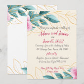 Joli Faire-part de mariage or rose floral (Devant / Derrière)