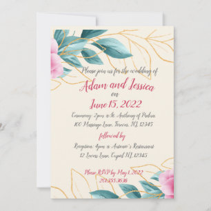 Joli Faire-part de mariage or rose floral