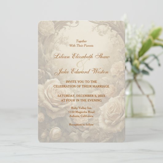 Joli Faire-part de mariage Rose (Debout devant)