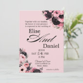 Joli Faire-part de mariage rose et noir floral (Debout devant)