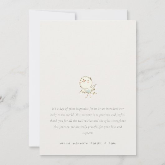 Joli Faire-part de naissance photo Pastel Oiseau (Dos)