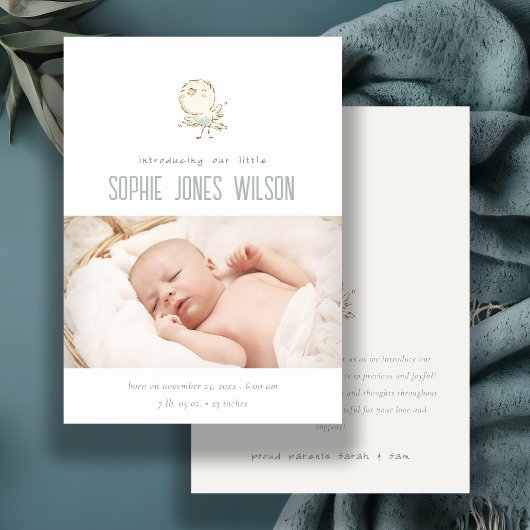 Joli Faire-part de naissance photo Pastel Oiseau