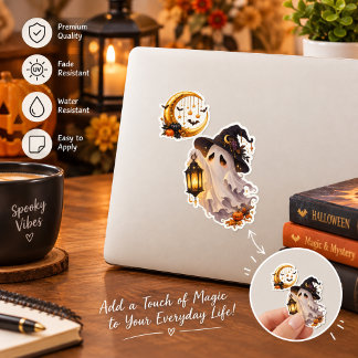 Joli fantôme d'Halloween autocollant – Sorcière Ci