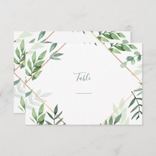 Joli feuilles verts Carte de numéro de table simpl (Devant / Derrière)
