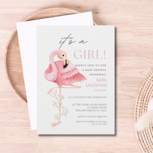 Joli Flamant rose Baby shower Invitation