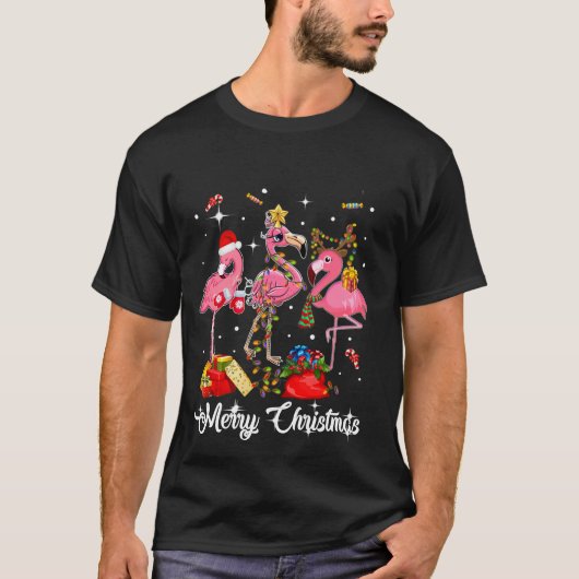 Joli Flamant rose Joyeux cadeau de Noël T-shirt (Devant)