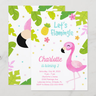 Joli Flamant rose rose Invitation d'anniversaire