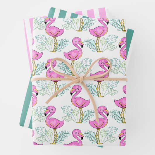 Joli Flamants roses rose Envelopper Papier ensembl (En situation)