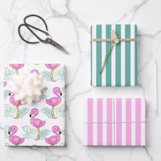 Joli Flamants roses rose Envelopper Papier ensembl (Recto)